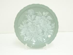 京焼　瑞泉造　花図青磁飾皿